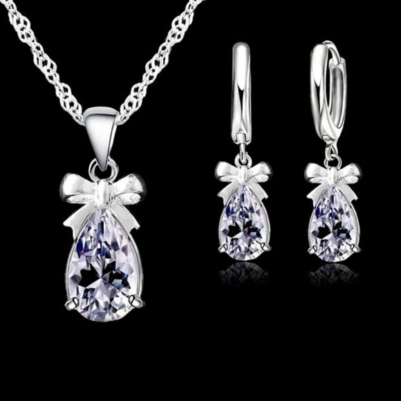 Fashion Jewelry Jewelry - ⭐Bundle Sale⭐ 4Pc. Waterdrop Diamond Earrings and Necklace Set Sterling Silver